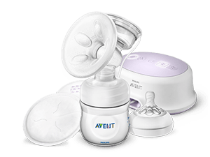 Yksiosainen s&auml;hk&ouml;k&auml;ytt&ouml;inen Philips Avent -rintapumppu ja Philips Avent -tutit