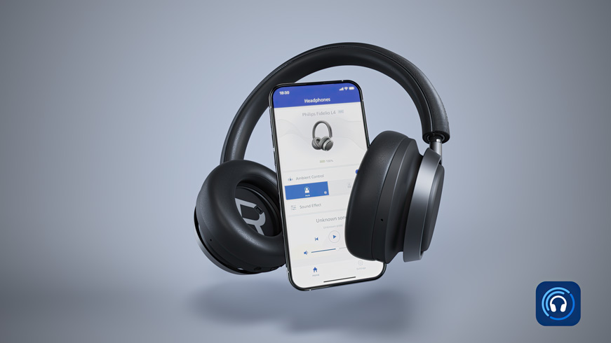 L4 Fidelio -kuulokkeet yhdistettyn&auml; Philips Headphones -sovellukseen