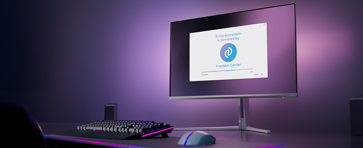 Philips Evnia -näyttö asennettu Precision Centeriä varten